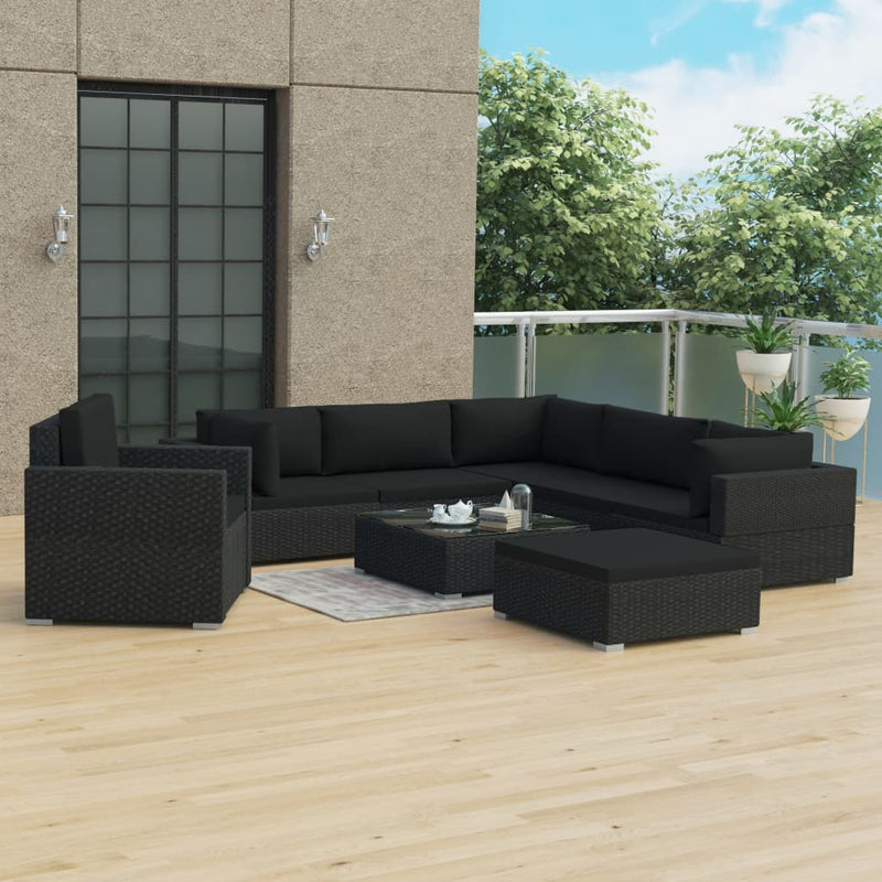 vidaXL 8 Piece Garden Lounge Set with Cushions Poly Rattan Black