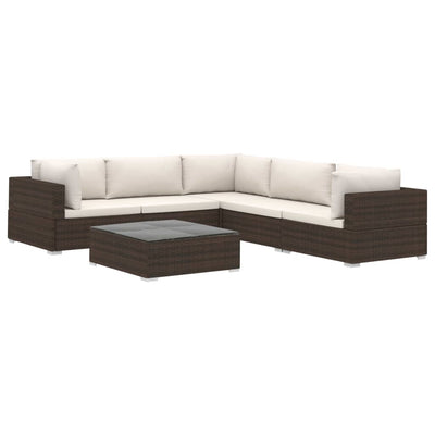 vidaXL 6 Piece Garden Lounge Set with Cushions Poly Rattan Brown