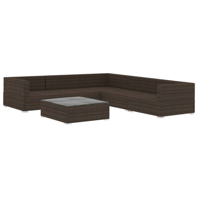 vidaXL 6 Piece Garden Lounge Set with Cushions Poly Rattan Brown
