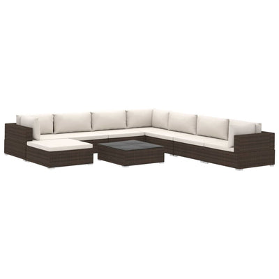 vidaXL 9 Piece Garden Lounge Set with Cushions Poly Rattan Brown