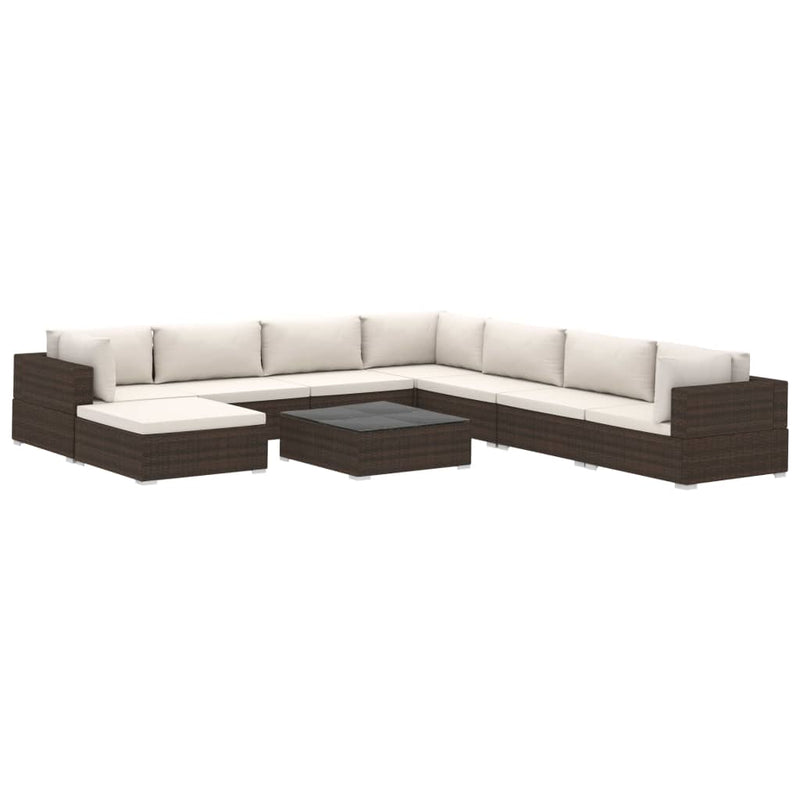 vidaXL 9 Piece Garden Lounge Set with Cushions Poly Rattan Brown