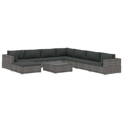 vidaXL 9 Piece Garden Lounge Set with Cushions Poly Rattan Brown