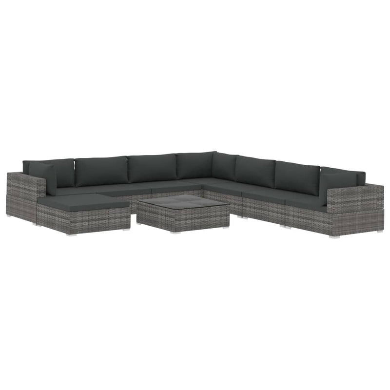 vidaXL 9 Piece Garden Lounge Set with Cushions Poly Rattan Brown