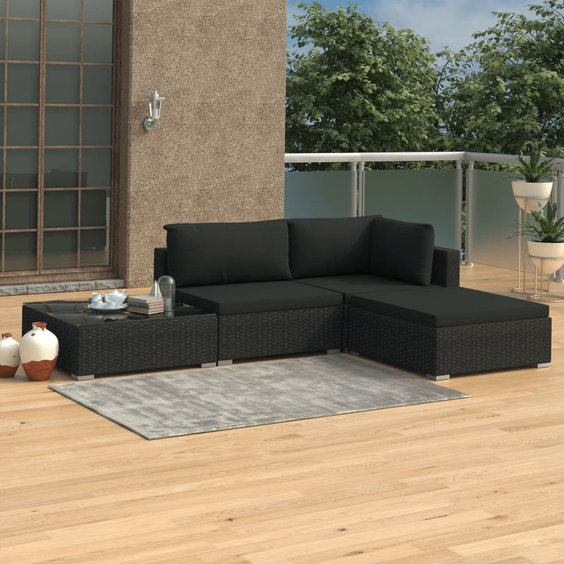 vidaXL 4 Piece Garden Lounge Set with Cushions Poly Rattan Brown