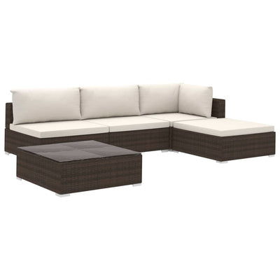 vidaXL 5 Piece Garden Lounge Set with Cushions Poly Rattan Brown