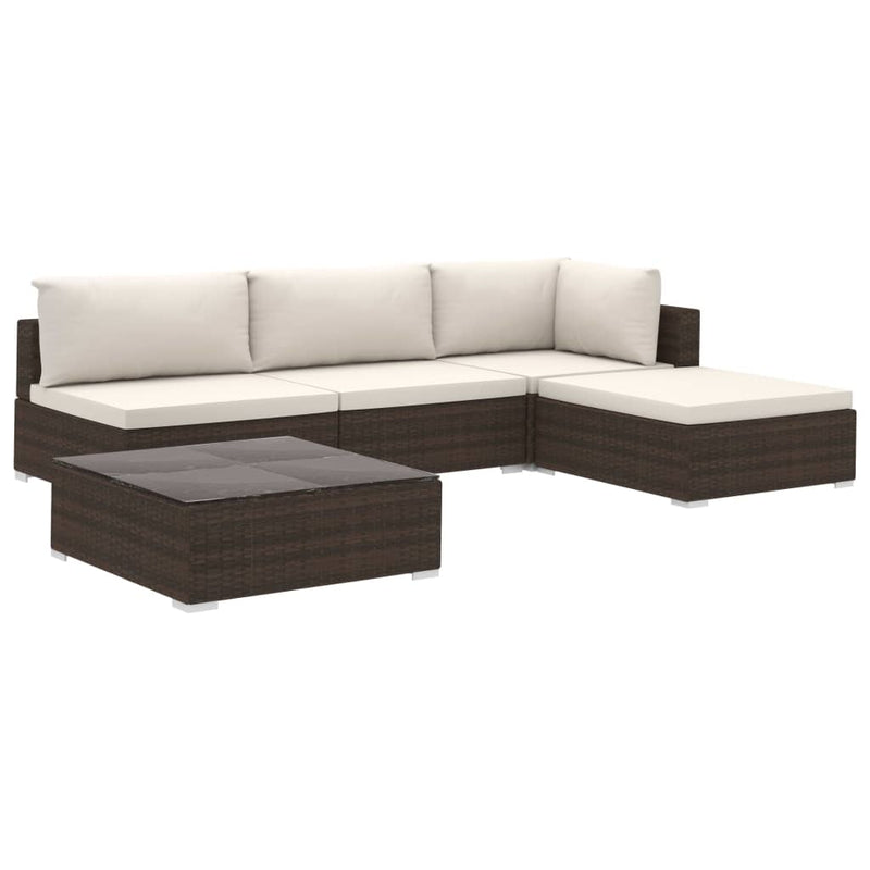 vidaXL 5 Piece Garden Lounge Set with Cushions Poly Rattan Brown
