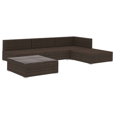 vidaXL 5 Piece Garden Lounge Set with Cushions Poly Rattan Brown