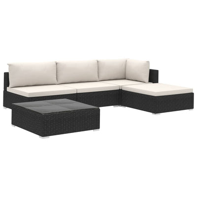 vidaXL 5 Piece Garden Lounge Set with Cushions Poly Rattan Brown