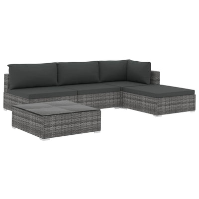 vidaXL 5 Piece Garden Lounge Set with Cushions Poly Rattan Brown