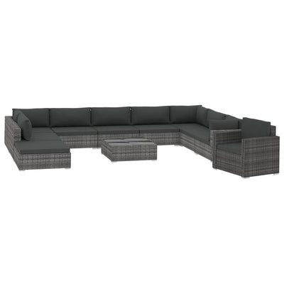 vidaXL 11 Piece Garden Lounge Set with Cushions Poly Rattan Grey