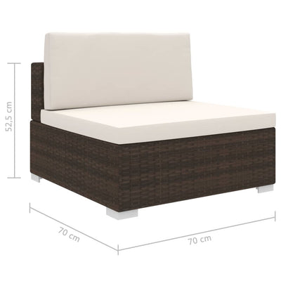 vidaXL Sectional Middle Seat 1 pc with Cushions Poly Rattan Brown