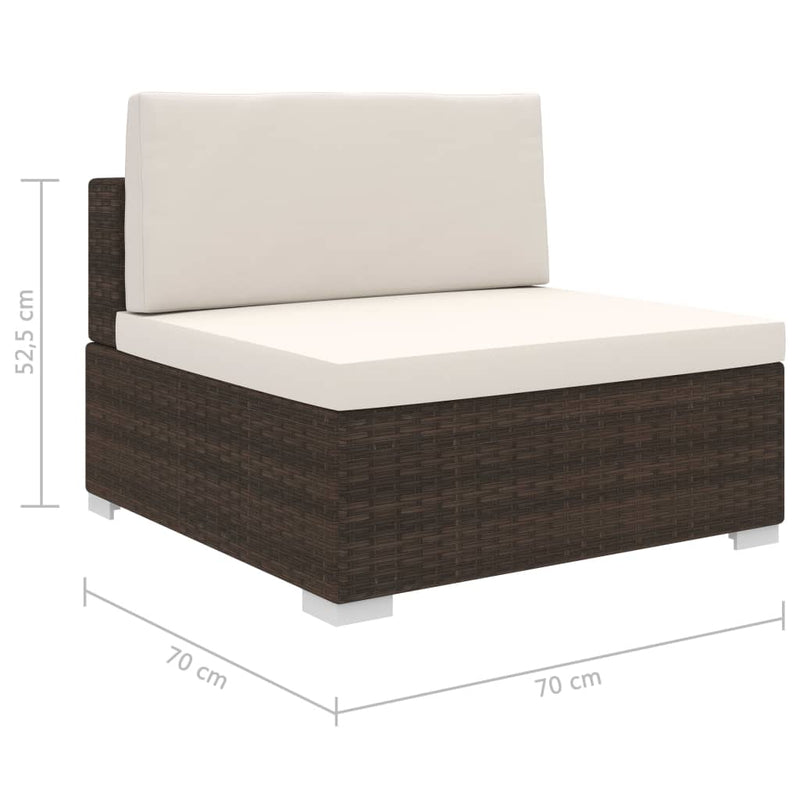 vidaXL Sectional Middle Seat 1 pc with Cushions Poly Rattan Brown