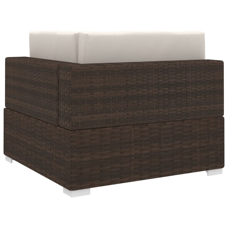 vidaXL Sectional Corner Chair 1 pc with Cushions Poly Rattan Brown