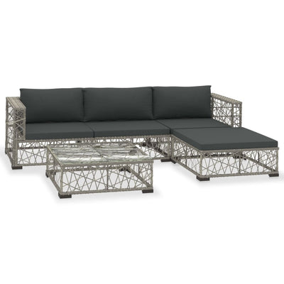 vidaXL 5 Piece Garden Lounge Set with Cushions Poly Rattan Grey