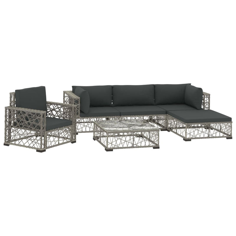 vidaXL 6 Piece Garden Lounge Set with Cushions Poly Rattan Grey