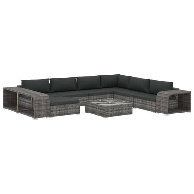 vidaXL 10 Piece Garden Lounge Set with Cushions Poly Rattan Grey