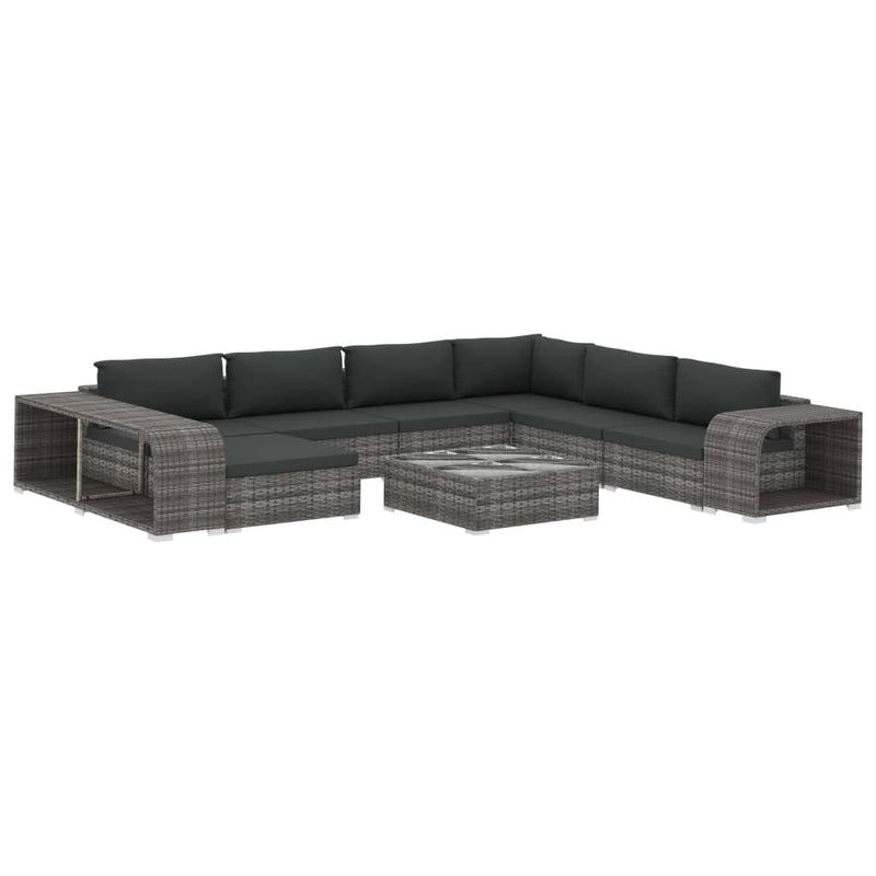 vidaXL 10 Piece Garden Lounge Set with Cushions Poly Rattan Grey