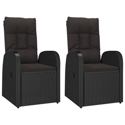 vidaXL Reclining Garden Chairs 2 pcs with Cushions Poly Rattan Black