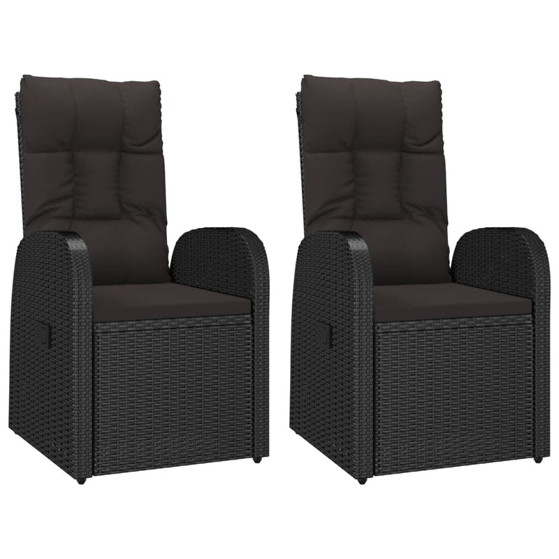 vidaXL Reclining Garden Chairs 2 pcs with Cushions Poly Rattan Black