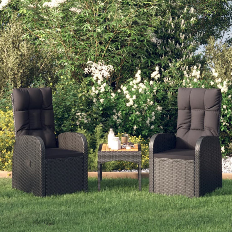 vidaXL Reclining Garden Chairs 2 pcs with Cushions Poly Rattan Black