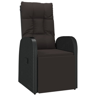 vidaXL Reclining Garden Chair with Cushion Poly Rattan Black