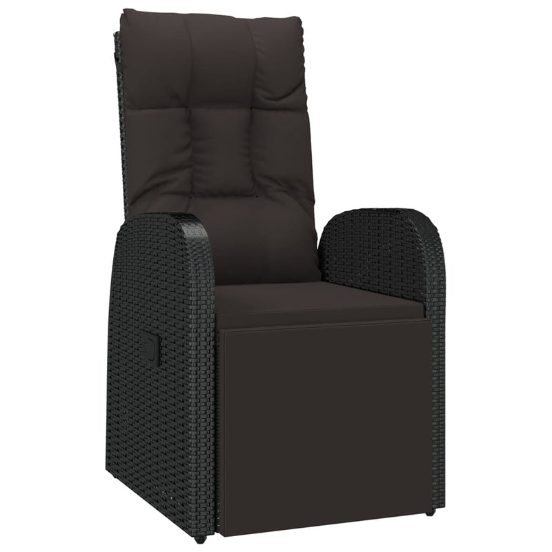 vidaXL Reclining Garden Chair with Cushion Poly Rattan Black
