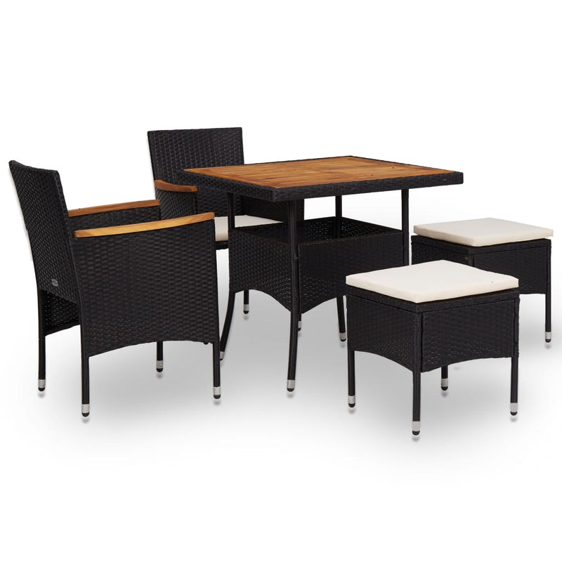 vidaXL 5 Piece Outdoor Dining Set Black Poly Rattan and Acacia Wood