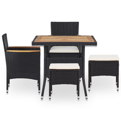 vidaXL 5 Piece Outdoor Dining Set Black Poly Rattan and Acacia Wood