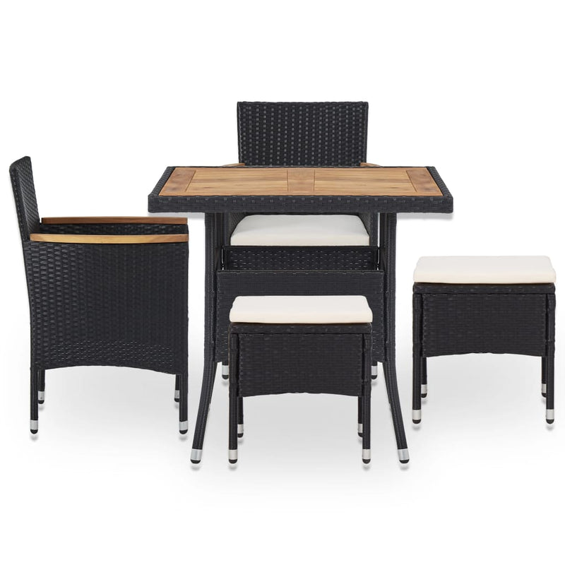 vidaXL 5 Piece Outdoor Dining Set Black Poly Rattan and Acacia Wood