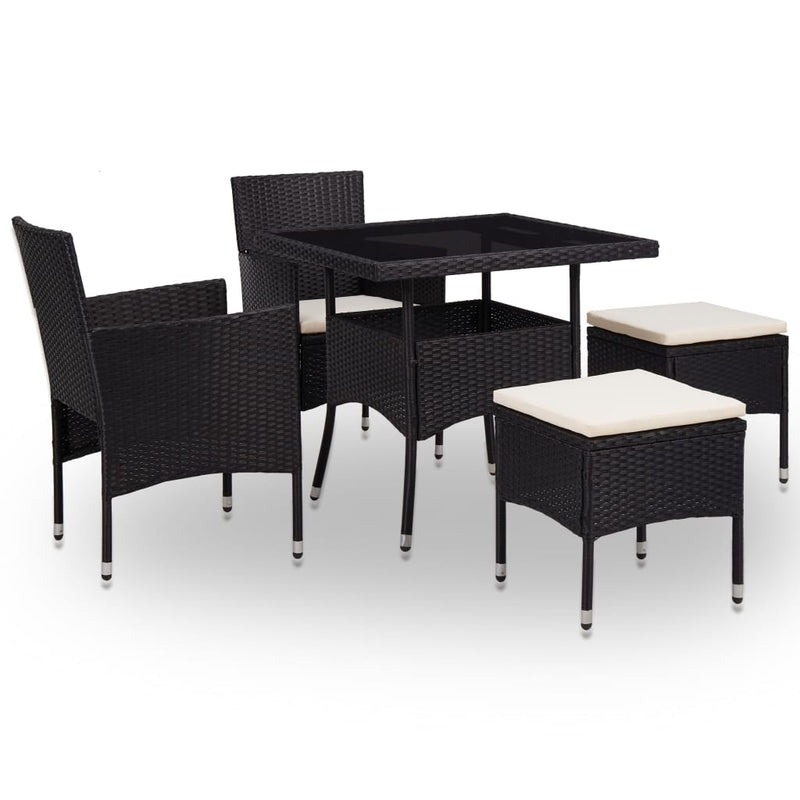 vidaXL 5 Piece Outdoor Dining Set Black Poly Rattan and Glass