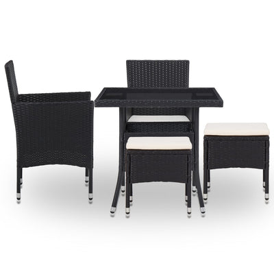 vidaXL 5 Piece Outdoor Dining Set Black Poly Rattan and Glass