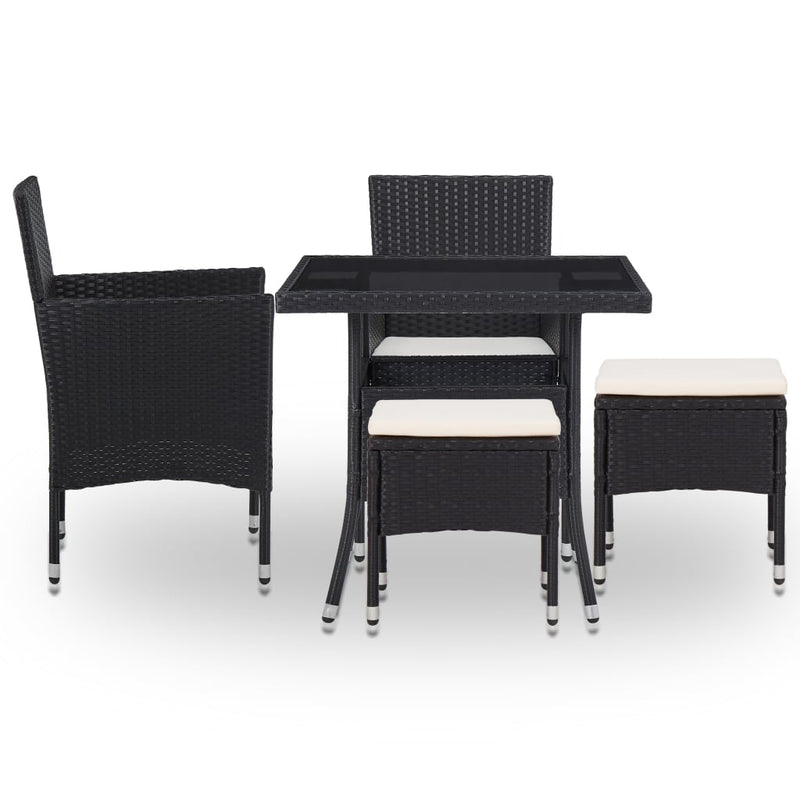 vidaXL 5 Piece Outdoor Dining Set Black Poly Rattan and Glass