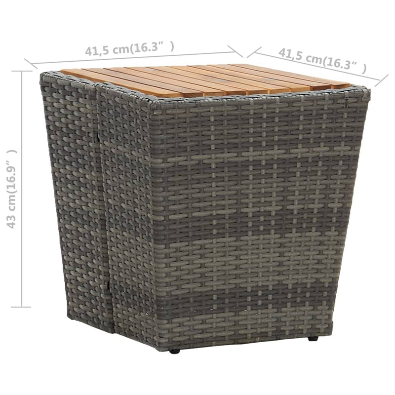 vidaXL Tea Table Black 41.5x41.5x43 cm Poly Rattan and Solid Acacia Wood