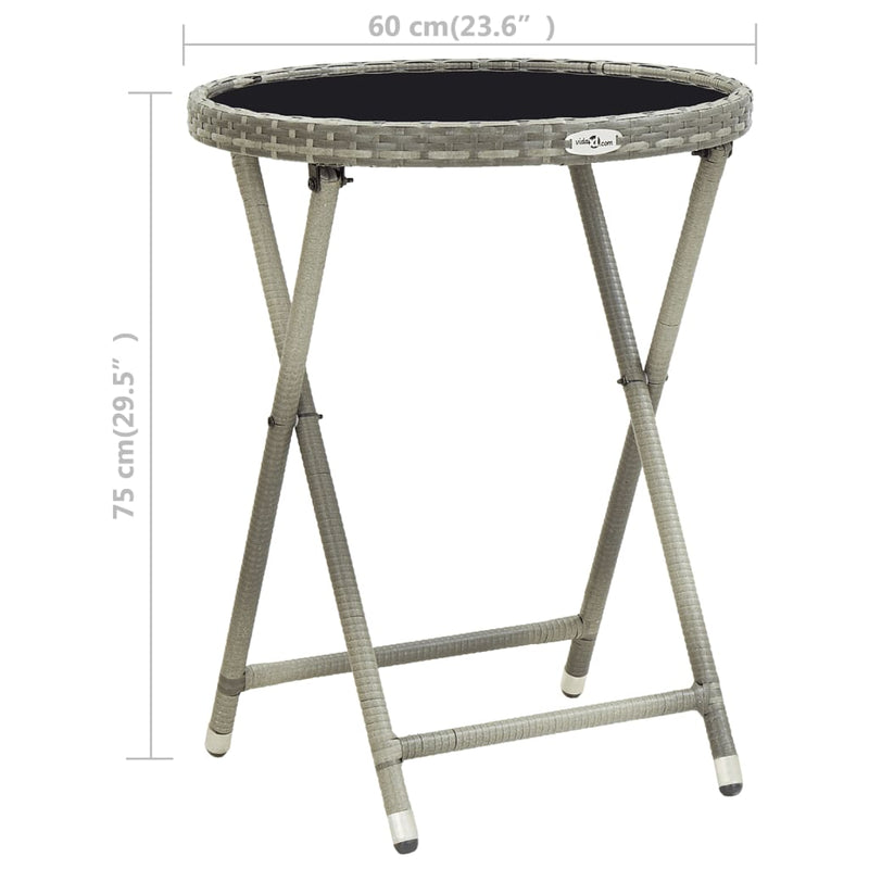 vidaXL Tea Table Black 60 cm Poly Rattan and Tempered Glass
