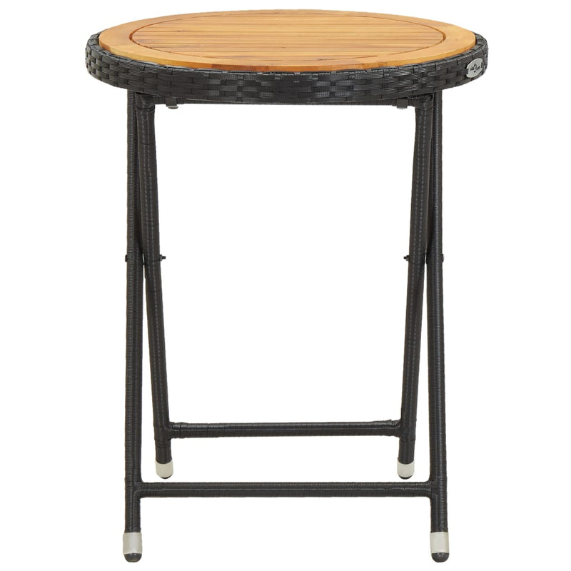 vidaXL Tea Table Black 60 cm Poly Rattan and Solid Acacia Wood