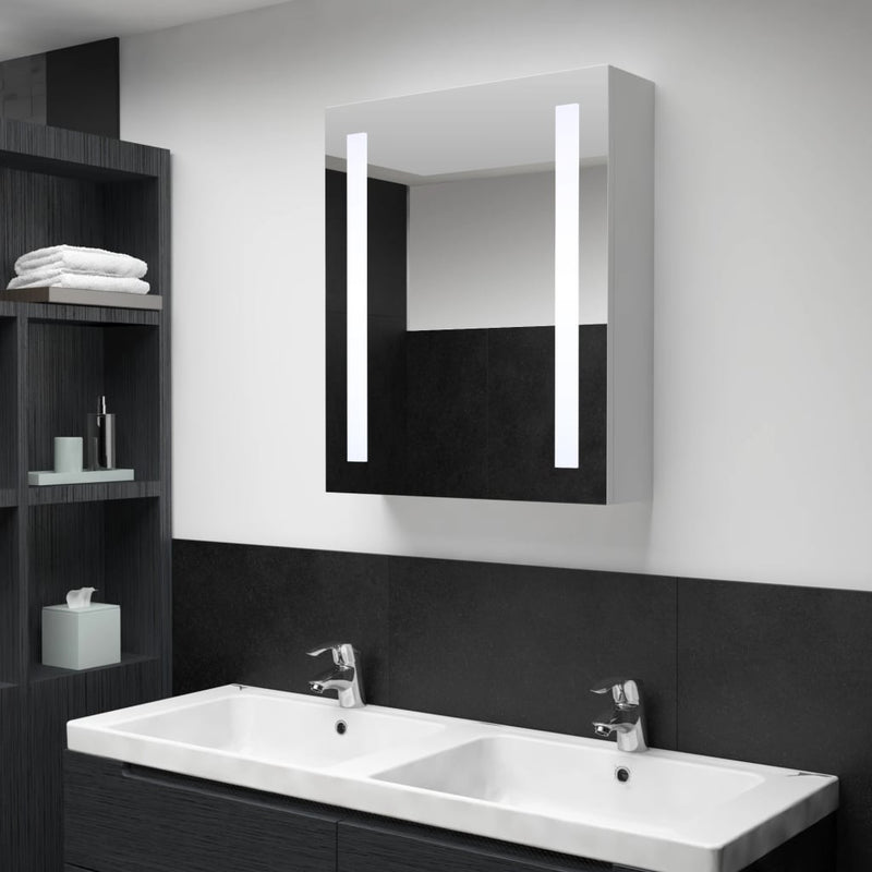 vidaXL LED Bathroom Mirror Cabinet White and Oak 50x13x70 cm
