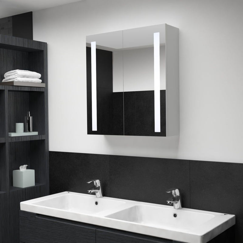 vidaXL LED Bathroom Mirror Cabinet White and Oak 50x13x70 cm
