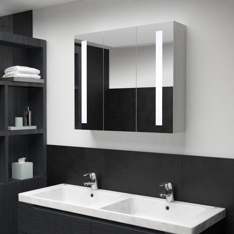 vidaXL LED Bathroom Mirror Cabinet White and Oak 50x13x70 cm