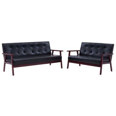 vidaXL Sofa Set 2 Piece Black Faux Leather