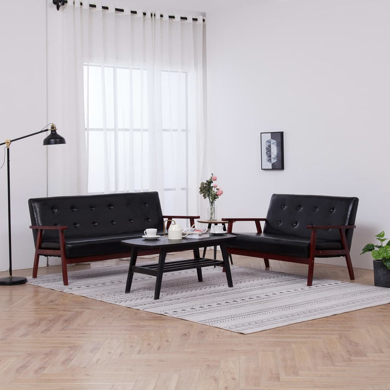 vidaXL Sofa Set 2 Piece Black Faux Leather