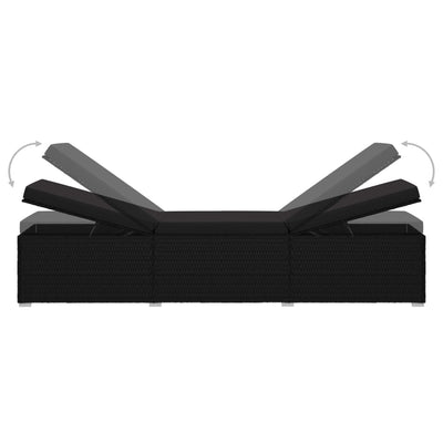 vidaXL Sun Lounger with Cushion Poly Rattan Black