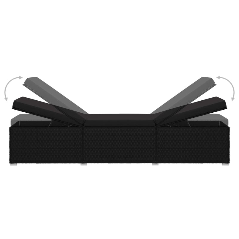 vidaXL Sun Lounger with Cushion Poly Rattan Black