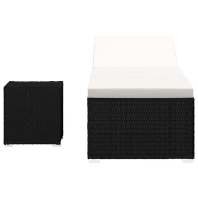 vidaXL Sun Lounger with Cushion and Tea Table Poly Rattan Brown