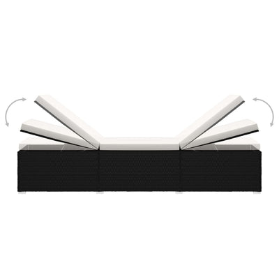 vidaXL Sun Lounger with Cushion and Tea Table Poly Rattan Brown