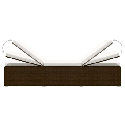vidaXL Sun Lounger with Cushion and Tea Table Poly Rattan Brown