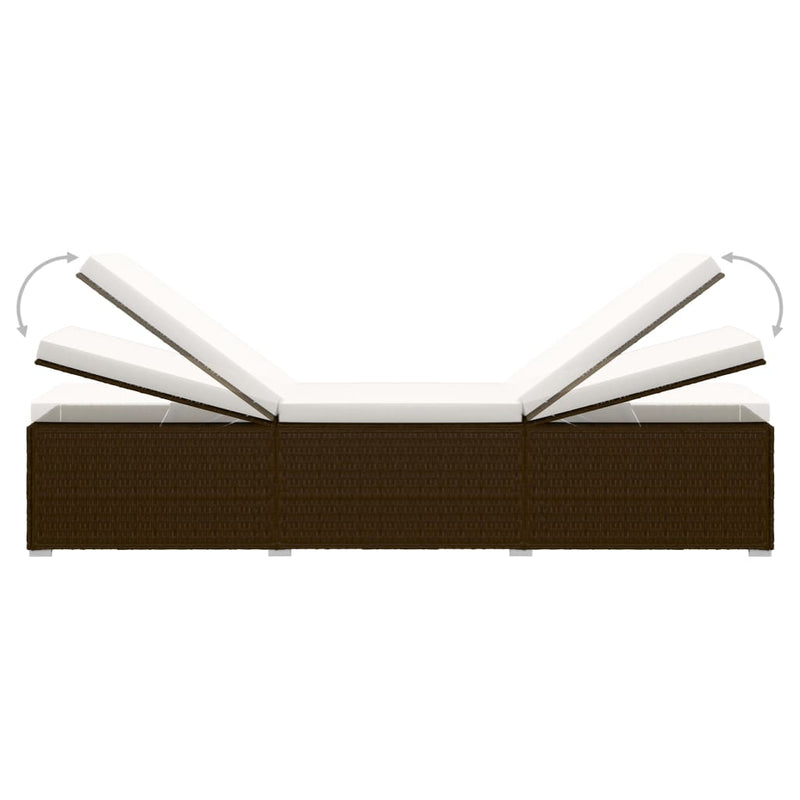 vidaXL Sun Lounger with Cushion and Tea Table Poly Rattan Brown