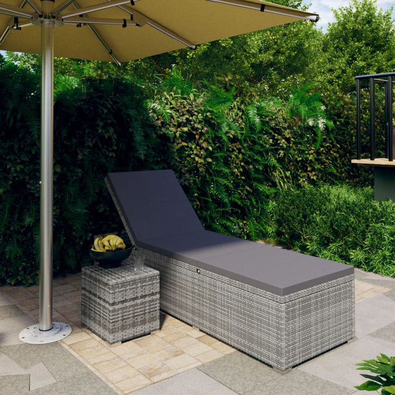 vidaXL Sun Lounger with Cushion and Tea Table Poly Rattan Brown