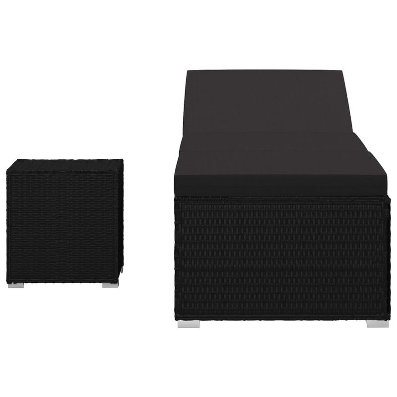 vidaXL Sun Lounger with Cushion and Tea Table Poly Rattan Brown