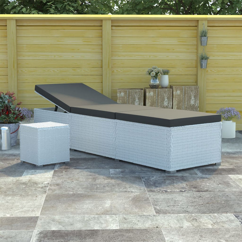 vidaXL Sun Lounger with Cushion and Tea Table Poly Rattan Brown