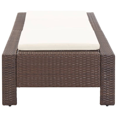 vidaXL Sunbed with Cushion Brown Poly Rattan